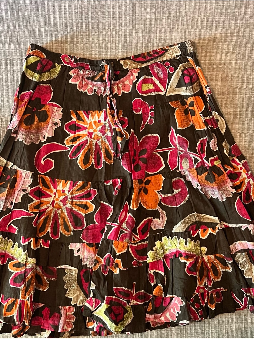 Old Navy Brown A-Line Lined Floral Skirt w/ Pink & Orange Accents XL